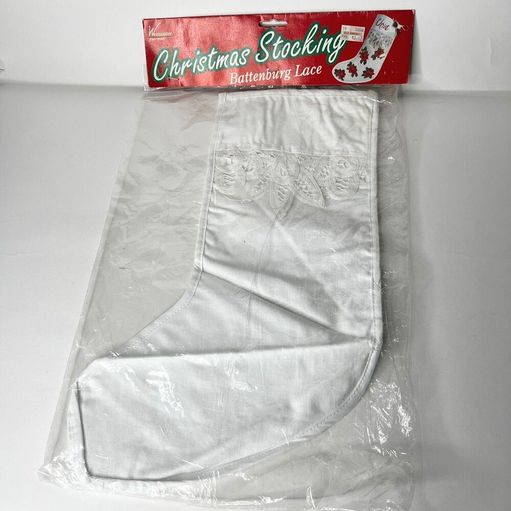Christmas Stocking DIY Battenburg Lace Cotton White Blank Craft Needlepoint